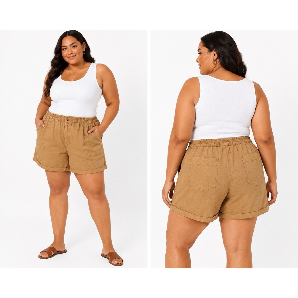 Joie Vintage Look Linen Lyocell Blend Shorts Women's XL Tan NWT Cuffed